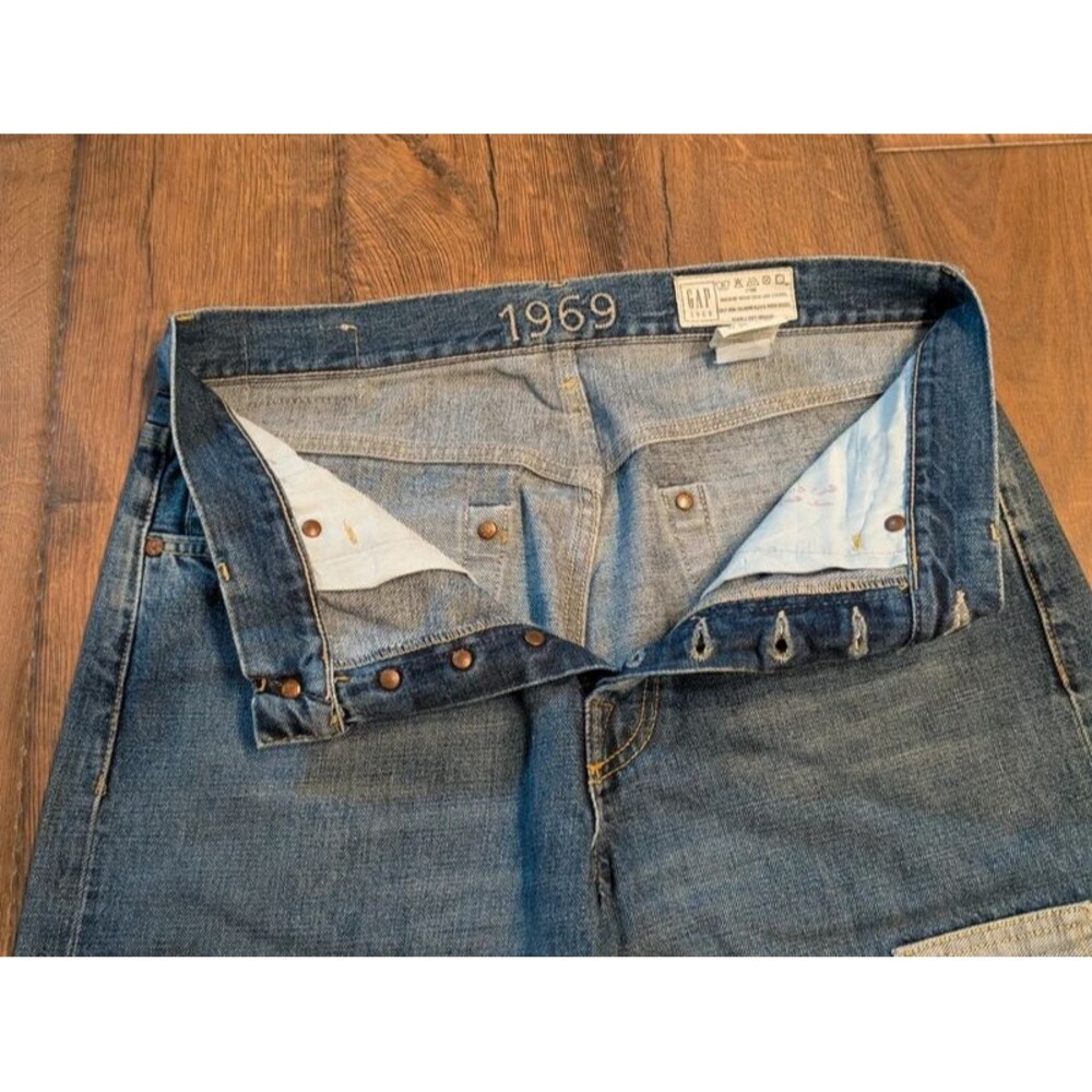 Gap 1969 Double Knee Button Fly Selvedge Jeans Men's Size 34x32 Medium Wash Made - Picture 10 of 14
